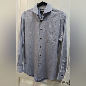 Neiman Marcus Trim Fit Dress Shirt 14.5 32/33 Blue Micro Dot Cotton